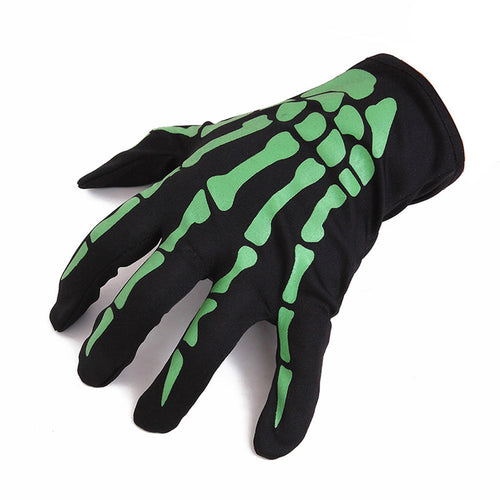 2017 Fashion New Halloween Skull Bone Skeleton Goth Racing Full Finger Gloves White Green luvas de inverno High Quality